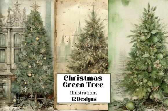 12 Green Christmas Tree Illustrations
