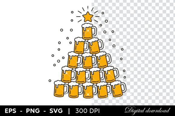 Beer Mug Christmas Tree with Star Illustrations Review