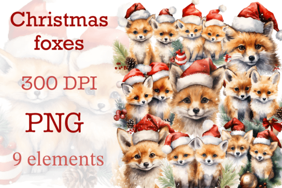 Christmas Fox Clip Art for Branding and Illustrations