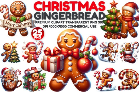 Christmas Gingerbread Clipart PNG Bundle