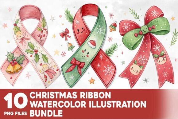 Christmas Ribbon Watercolor Bundle: Illustrations for Seasonal Branding