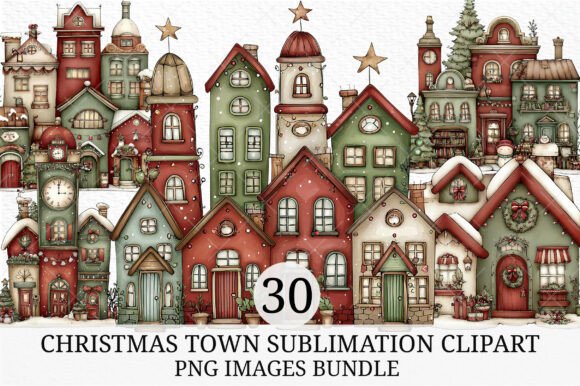 Christmas Town Sublimation Clipart Review for Illustrations