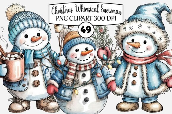 Christmas Whimsical Snowman PNG Clipart for Illustrations