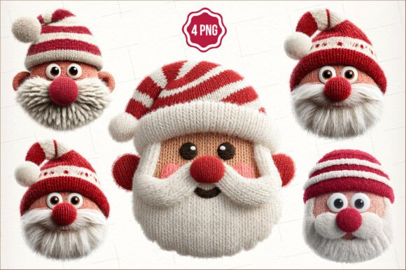 Crochet Yarn Christmas Santa PNG, Christ Illustrations