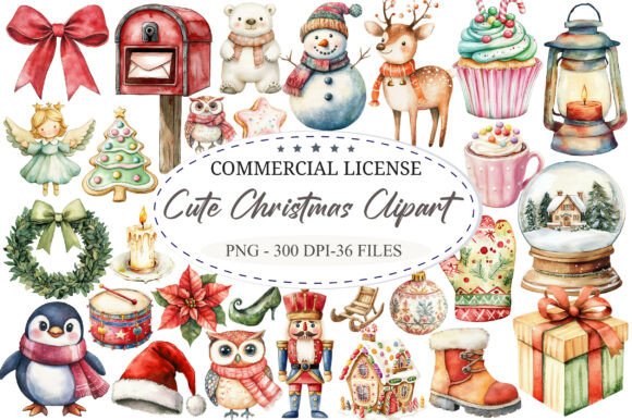 Cute Cartoon Christmas Clipart Bundle for Illustrations
