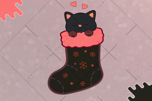 Cute Cat in Christmas Stocking Review for Illustrations