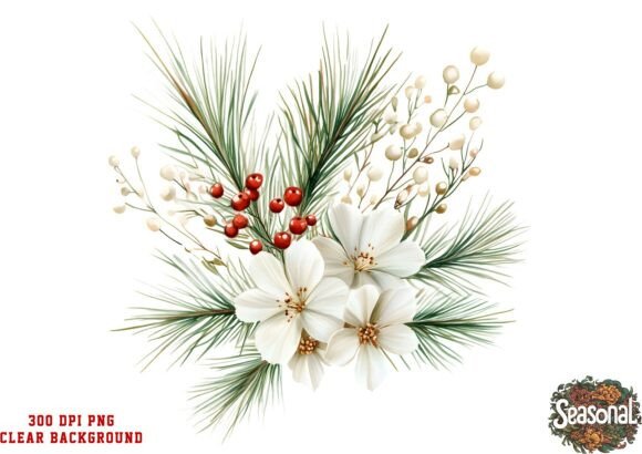 Snow Bloom Christmas Bouquet Clipart for Illustrations