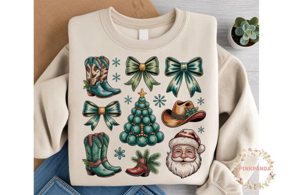 Western Christmas Turquoise Cowhide PNG Illustrations
